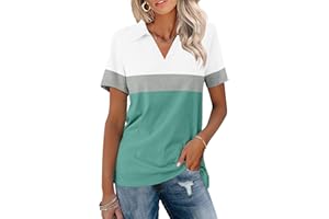 TICTICMISS Women's Polo Shirts Short Sleeve V Neck Summer Tops Business Casual Collared Shirts Loose Tees