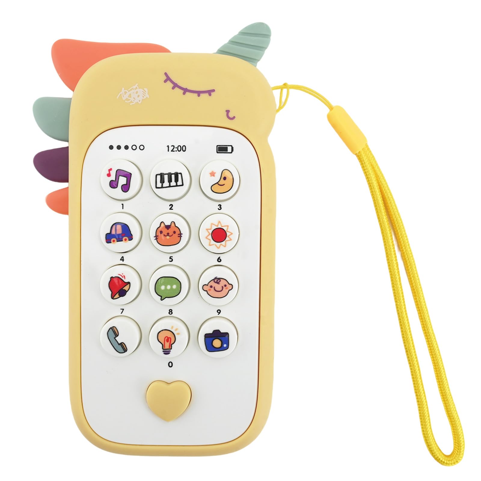 Baby Phone Toy for 1 Year Old Girls and Boys, Interactive Learning Toy with Numbers with Lanyard, Animal Sounds and Detachable Teether Toddler Educational Gift for 6-18 Month Olds (Unicorn Yellow)