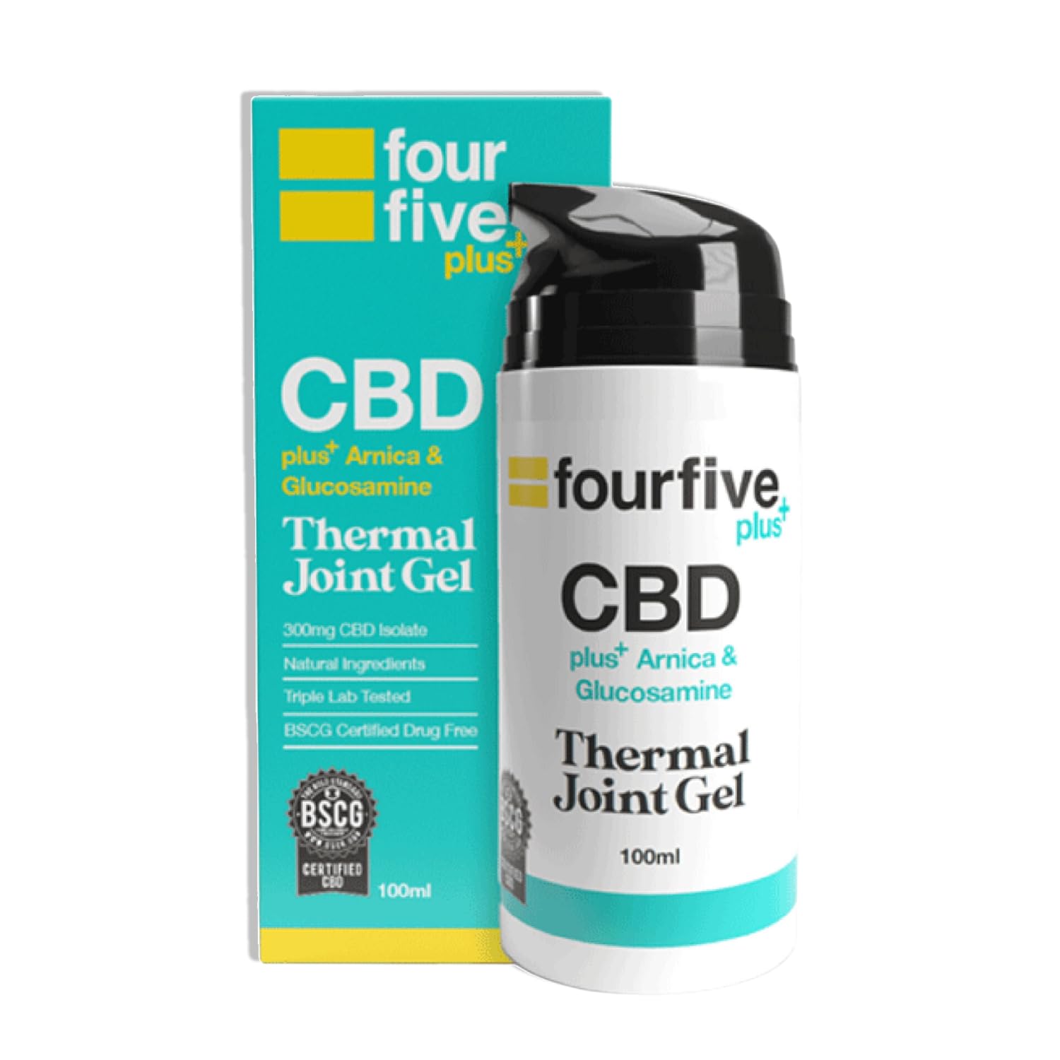 fourfive CBD Thermal Joint Gel 300mg (Topical) with Warming Menthol & Natural Glucosamine, THC-Free, Vegan Friendly - 100ml