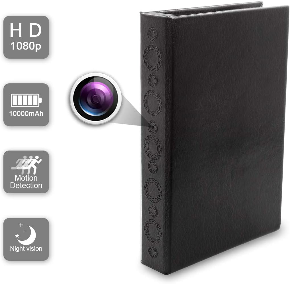 DareTang 1080p Hidden Spy Book Camera with PIR Motion Activated, 10000mAh Battery for 2 Years Long Standby Time Suitable for Home Security Nanny Cam Office Surveillance