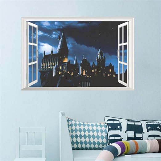 Zhangqt Etiqueta De La Pared 3d Vivido Ventana Magica Castillo