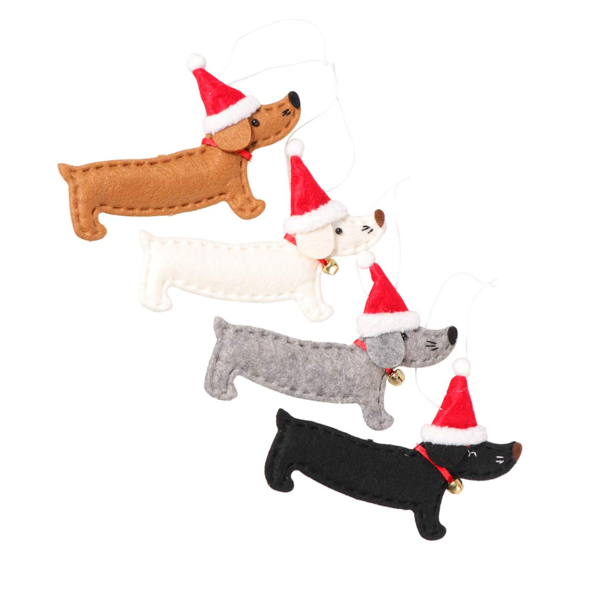 VORCOOL 4Pcs Dachshund Dog Christmas Tree Ornaments - Non-woven Fabric, Red, Brown, White - Christmas