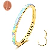 TupMi Opal Septum Ring 16G 18G 20G Hinged Hoop Ring for Women Stainless Steel Opal Nose Ring Hoop Septum Piercing Clicker Ring Cartilage Tragus Helix Earrings Conch Piercing Jewelry