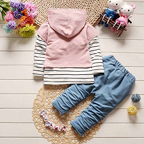 Kehen 2pcs Kids Autumn Outfits Set Stripes Long Sleeve Cotton Hoodies Tops + Elastic Long Pants (#2 Pink, 3T)