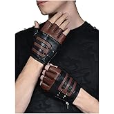 FIORETTO Mens Genuine Leather Fingerless Gloves Unlined Half Finger Punk Gloves for Driving Cycling Motorcycle M200801