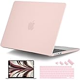 DONGKE Compatible with MacBook Air 13.6 inch Case M4 M3 M2 2025 2024 2023 2022 A3240 A3113 A2681, Plastic Hard Shell & Keyboard Cover for MacBook Air M4 13 inch Case, Matte Chalk Pink