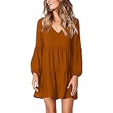Amoretu Womens Tunic Dress Long Sleeve V Neck Casual Loose Flowy Swing Shift Dresses