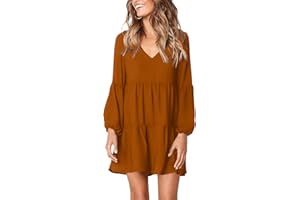 Amoretu Womens Tunic Dress Long Sleeve V Neck Casual Loose Flowy Swing Shift Dresses