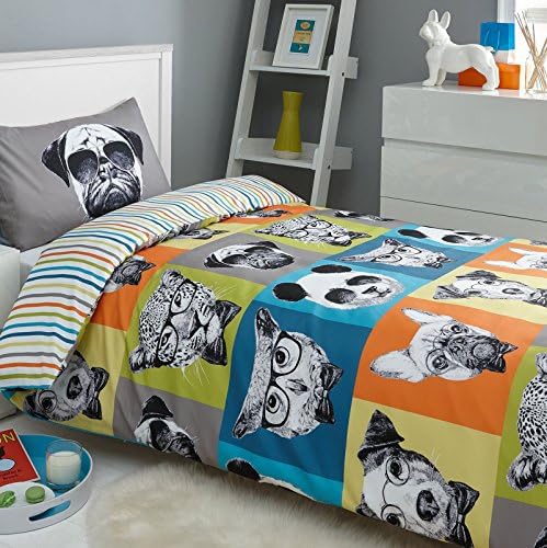 Hipster Animals 2 Piece UK Double /US Full Sheet Set – 1 x double sided sheet &amp; 2 x pillowcases
