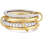 Canboer 14K Gold Plated Interlocked Stackable Rings for Women Non Tarnish,Gold and Silver Cubic Zirconia Statement Rings Set,Mixed Metals Ring Two-Toned Connected Bands Stacking Jewelry