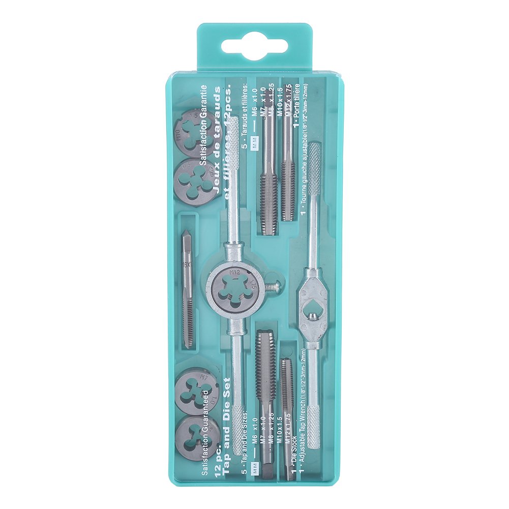 Hand Taps, 12pcs M6-M12 Screw Nut Thread Taps Dies With Wrench Handle Hand Tool Kit,Practical and Convenient,Perfect for Creating Threads