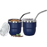 CHLJAR 4oz Stackable Cup, Vacuum Insulated Espresso Cup Set of 2, Espresso Shot Glass for Coffee, Double Wall Stainless Steel Mini Tumbler Shot Glasses with Straw and Lid