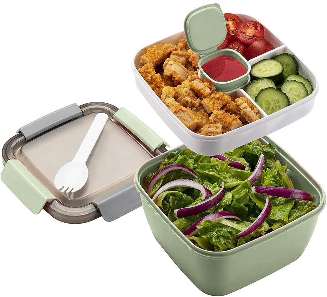 MUJUZE Lunch Box with Divided Compartments, Salad Box Adult/Children, Sustainable, Leak-Proof, Dishwasher Safe,Salad Lunch Box, Nursery Bento Box for School, Work, Picnic Travel (New Green) โ image 1