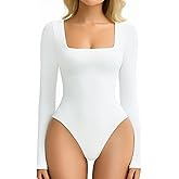 Avidlove Women's Long Sleeve Bodysuit Double Lined Square Neck Body Suit Tops Snap Closure Soft