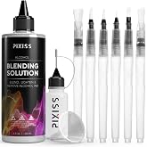 Alcohol Ink Blending Solution (4oz) and Water Brush Pen (6pk) - Watercolor Blending Brush Pens for Alcohol Ink Painting with Various Tips with Alcohol Blending Solution