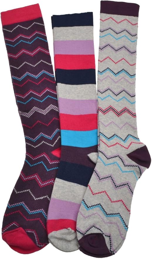 3 Pairs of Stripey Ladies Long Socks Knee High Boot socks Amazon.co