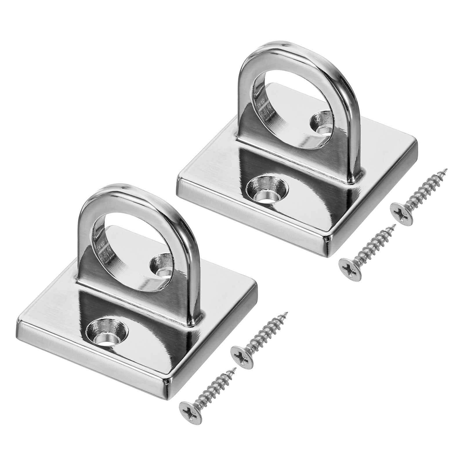 PATIKIL Pad Eye Plate U Hooks, 2 Pack Metal Ceiling Hook Wall Mount Loop with Screws Hardware Ring Hooks for Hanging Ropes in Queue Barrier, Silver