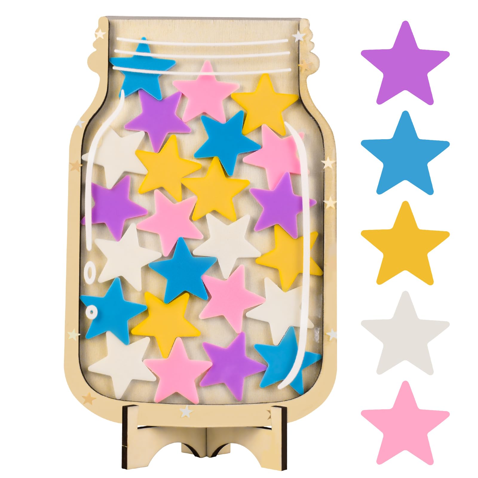 Reward Jar with Star Tokens, Reward Charts for Children Behaviour Potty Training and Daily Chores Reward Chart for Kids, Reward Jar for Classroom (Star)