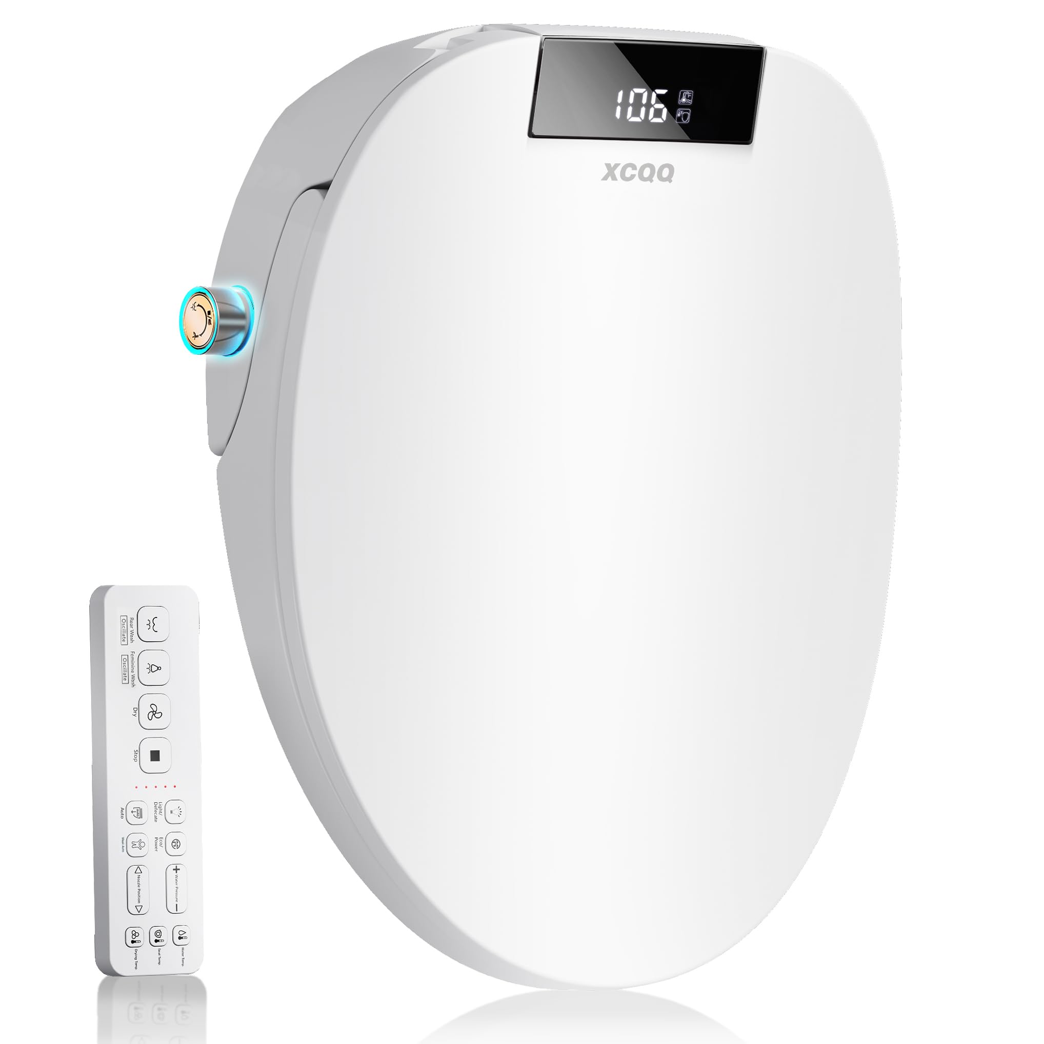 Photo 1 of XCQQ Electric Bidet Toilet Seat Round, Heated Toilet Seat, Instant Warm Water, Warm Air Dryer, Rear Feminine and Oscillating Washing, Wireless Remote, Night Light, Slow Close Lid, LED Display