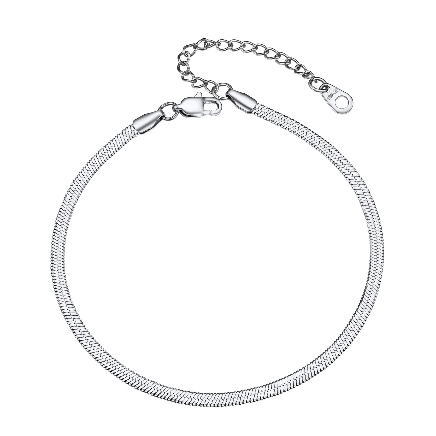 GoldChic 3mm Herringbone Anklet Chain for Women Girls, Flat Snake Link Ankle Bracelet Foot Jewellery, Flexible Fit