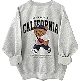 SweatyRocks Women's Letter Bear Graphic Sweatshirt Casual Long Sleeve Thermal Lined Pullover Tops