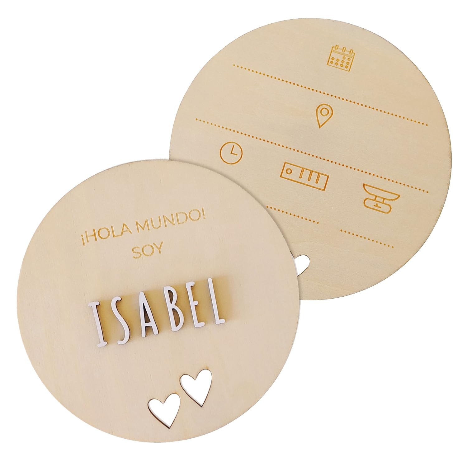 nagu® ES- Wooden Heart Birth Sign Personalised with Baby Name and Date of Birth Original Gift for Newborn and New Mum