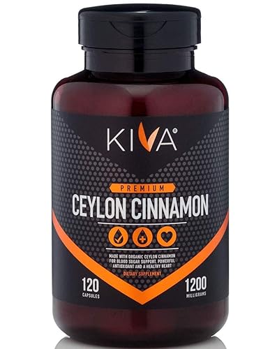 Kiva Ceylon Cinnamon Powder Capsules (120 Veggie Capsules), Made from Freshly Grounded Organic, Non-GMO Cinnamon (Anti-inflammatory, Blood Sugar, Antioxidant)