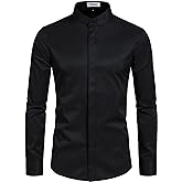 VANCOOG Men’s Banded Collar(Mandarin Collar) Long Sleeve Casual Solid Fancy Dress Shirts
