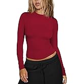 Hragc Womens Ribbed Long Sleeve T Shirts Crew Neck Fall Basic Tight Tops Fitted Casual Going Out Workout Cotton Fall Tops