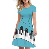 AFPANQZ Womens Casual Summer Lightweight Vintage Dress Short Sleeve Midi Dress Knee-Long Luxury Formal Dress