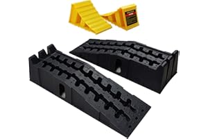 WECARLLE Car Ramps for Oil Changes High Lift 6.7', Anti-Slip Vehicle Maintenance Portable Ramp Special for Lift Cars Vehicle Maintenance for Garage, with 2 Wheel Chocks