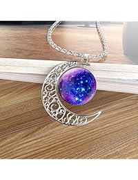 collar con pendiente cósmico de la luna creciente y la galaxia, vidrio púrpura, cadena de 17,5 pulgadas - gran regalo para mujer