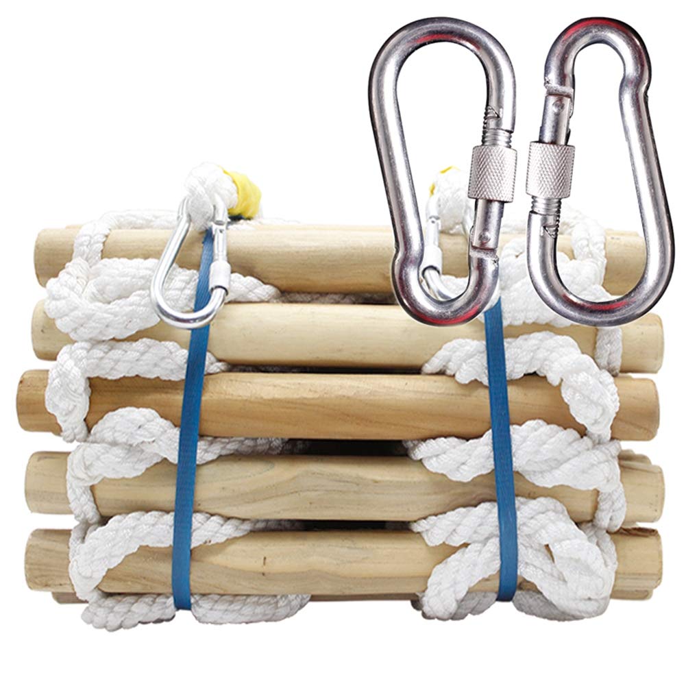 Rope Ladder Soft Ladder Round Wooden Stick Climbing Non-Slip Rope Ladder Emergency Work Safety Fire Rescue Rock Climbing Stories Escape Fitness Training Ladder Load Capacity 500kg,8m