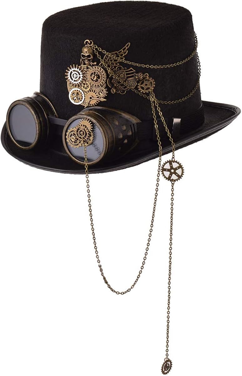 COSDREAMER Unisex Steampunk Top Hats Halloween Costume Hat with Goggles