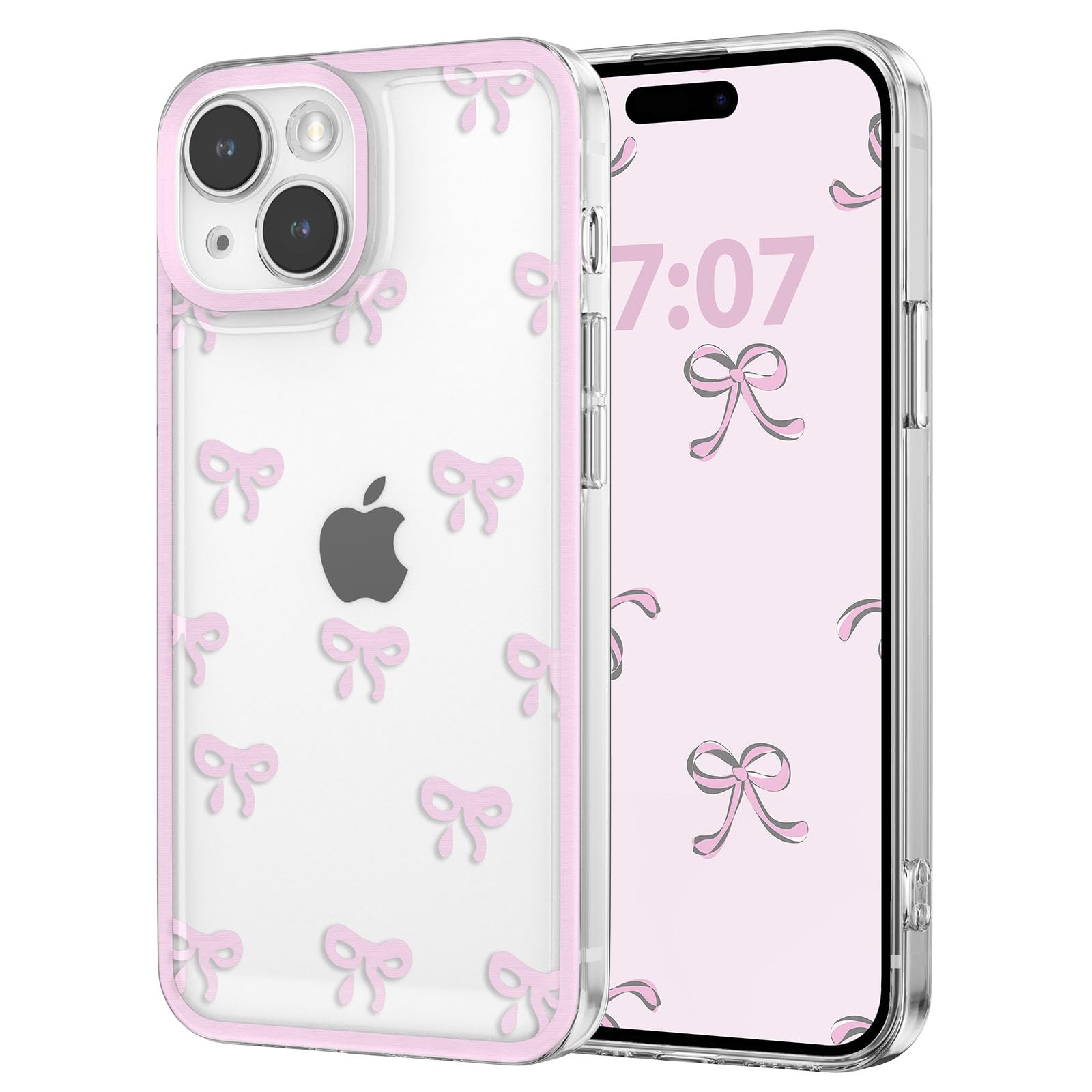 EYZUTAK Case for iPhone 13, Clear Cute Ribbon Bowknot Pattern Aesthetic Transparent Phone Case Raised Camera Protection Stylish Slim Soft Durable TPU Protective Cover for Women Girls - Pink - Image 8