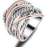 Mytys Wide Band Rings Twisted Rope Ring Two-Tone Mixed Metal Braided Statement Rings Fashion Jewelry for Women