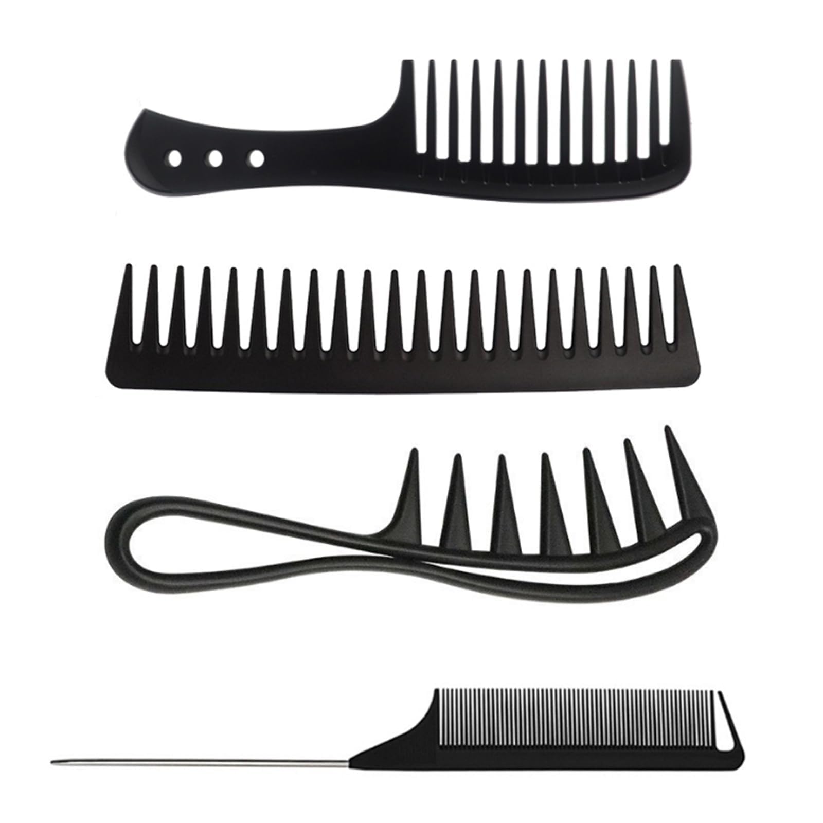 GVSS Set of 4 Hair Combs, Wide Tooth Comb, Curly Hair Comb, Ideal for All Hair Types, Anti-Static Hair Combs, for Women and Men, Black