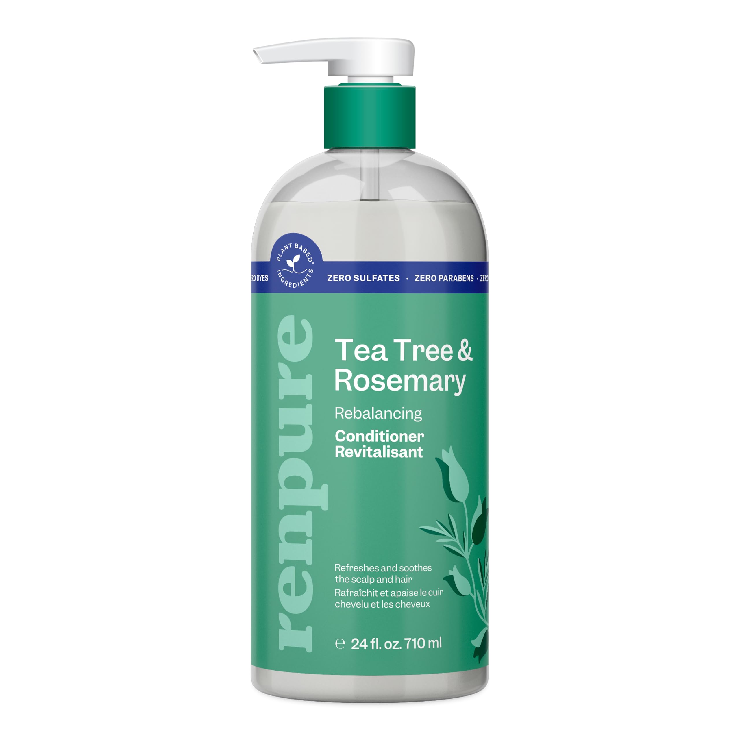 Photo 1 of Renpure Plant Based Tea Tree and Rosemary Refresh and Rebalance Conditioner - Soothes Dry Scalp - Delivers Moisture and Shine - Gentle Formula - Dye Free - Recyclable, Pump Bottle Design - 24 fl oz