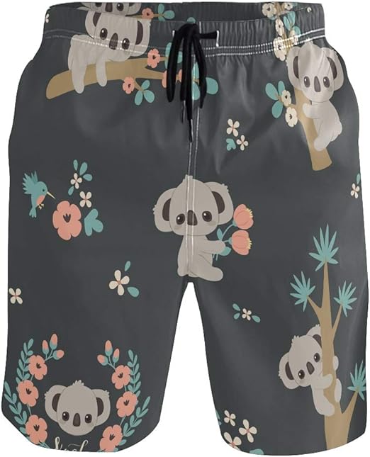Men's Swim Trunks, Cute Koala Bathing Suits for Men，Beach Board Shorts