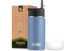 koodee Water Bottle with Straw-12 oz Stainless Steel Double Wall Vacuum Insulated Water Bottle for School, BPA Free (Royal Bl