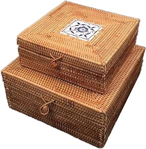 Cesta de Almacenamiento de Mimbre Natural Rattan Plaza de Joyas Caja de