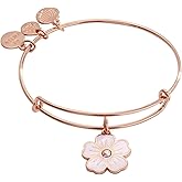 Alex and Ani Pink Pansy and Crystal Charm Bangle Bracelet