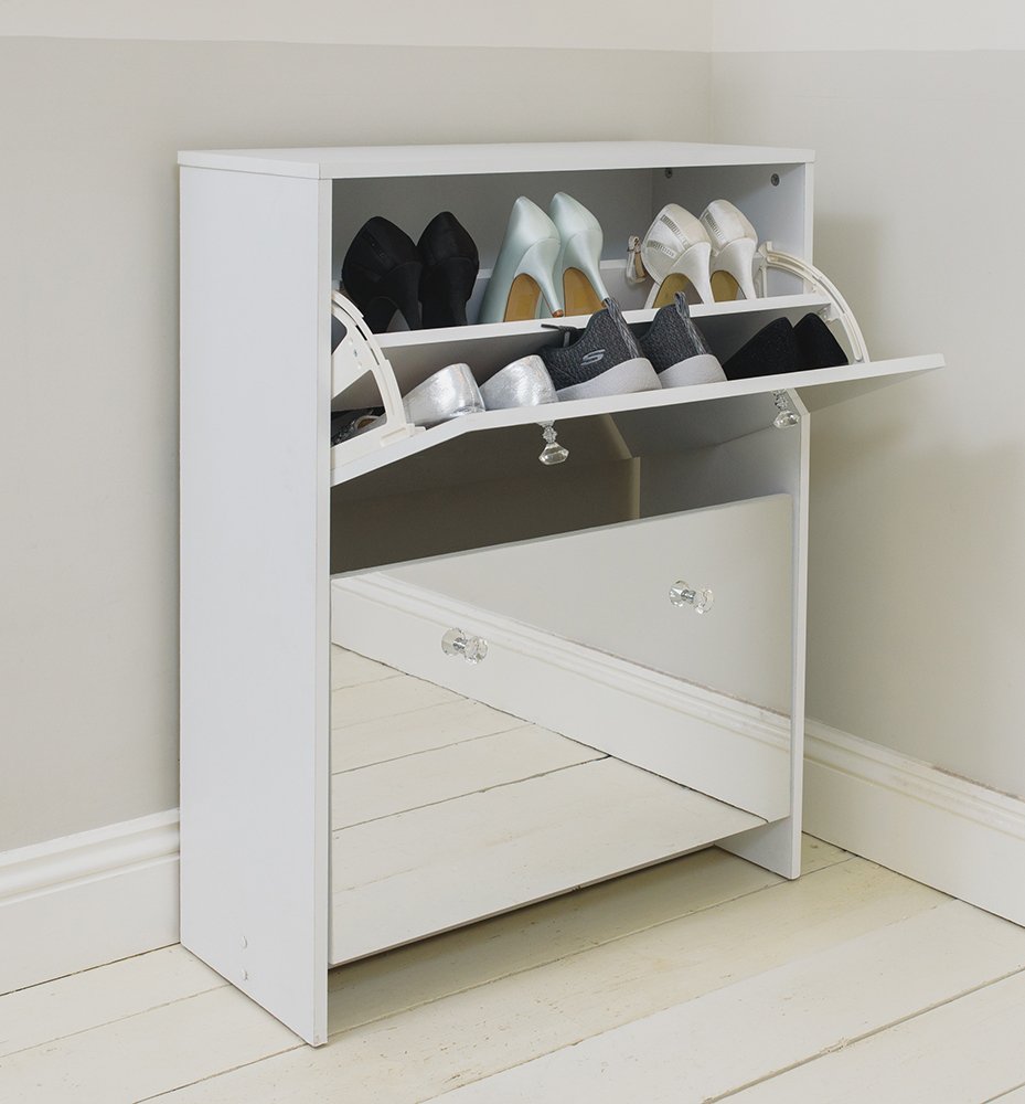 Two Drawer White Mirrored Shoe Storage Cabinet Amazon Co Uk