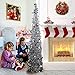 PartyTalk 5ft Pop Up Christmas Tree with Stand, Silver Tinsel Collapsible Artificial Christmas Tree for Holiday Christmas Home Decorations