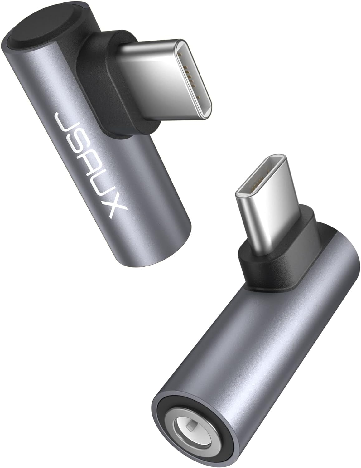 Photo 1 of JSAUX 2 Pack Right Angle USB C to 3.5mm Audio Adapter, Type USB C to Headphone Jack Dongle Aux Adapter Compatible with Samsung Galaxy S24/S23/S22/S21 Ultra, iPad Pro, Pixel, iPhone 17/16/15/14 - Grey