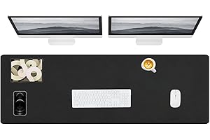 RHONZHAO Desk Pad Protector Office Desk Mat, Non-Slip Large Mouse Pad, Waterproof Desk Blotter Protector, Desk Pad for Keyboard and Mouse Writing Mat for Office and Home (Black, 47"x17")