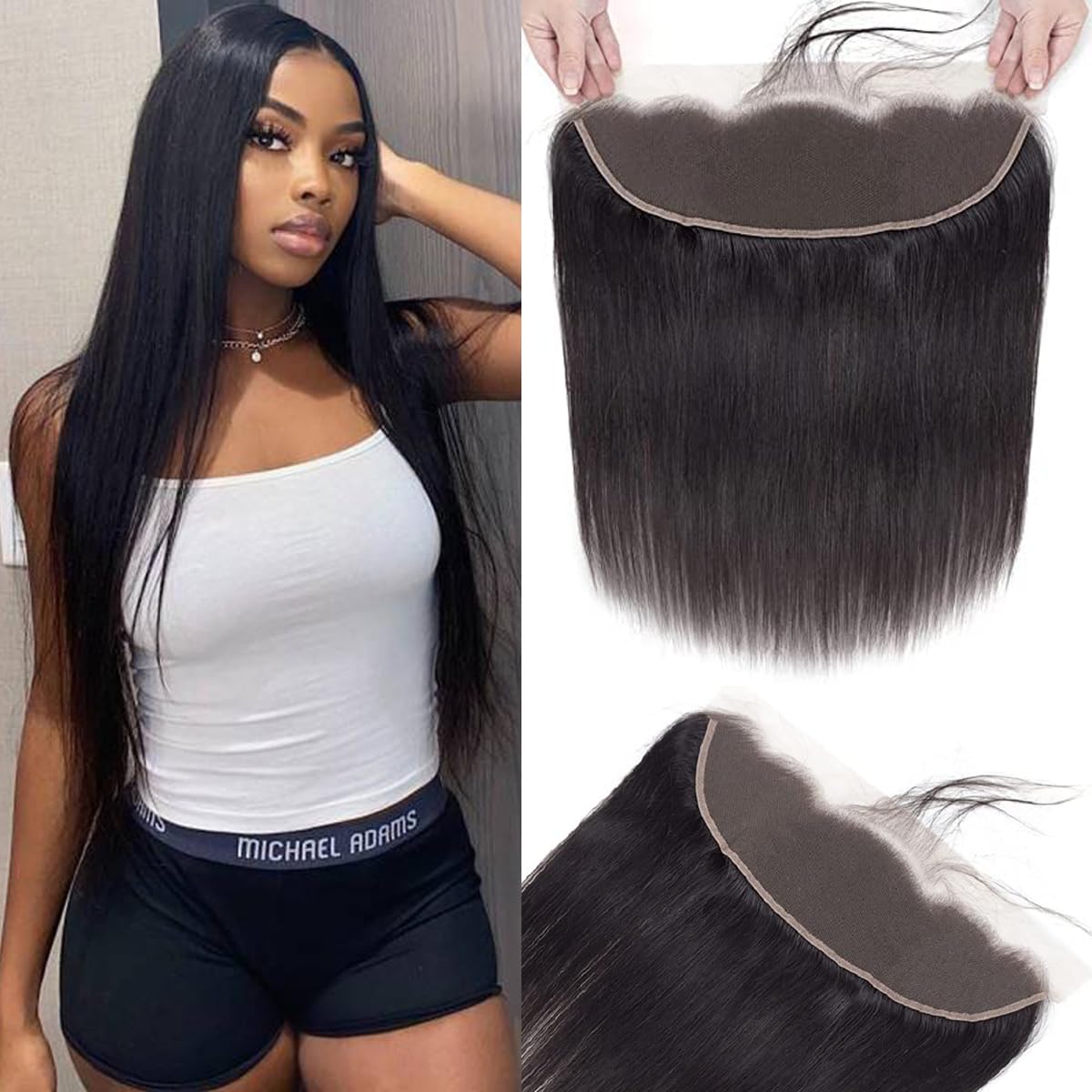 Lace Frontals 13x4 Transparent Lace Frontal Closure Human Hair Frontals Pre Plucked with Natural Hairline Ear to Ear Straight Natural Color 8 Inch — image 1
