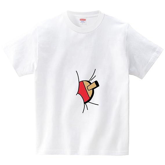 Amazon お腹に卓球ラケット Tシャツ ホワイト オワリ Tシャツ Amazon お腹に卓球ラケット Tシャツ ホワイト オワリ Tシャツ