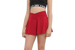 rrhss Gilrs Pleated Tennis Skirt with Pockets Kids V Crossover High Waisted Golf Skorts with Lining Shorts