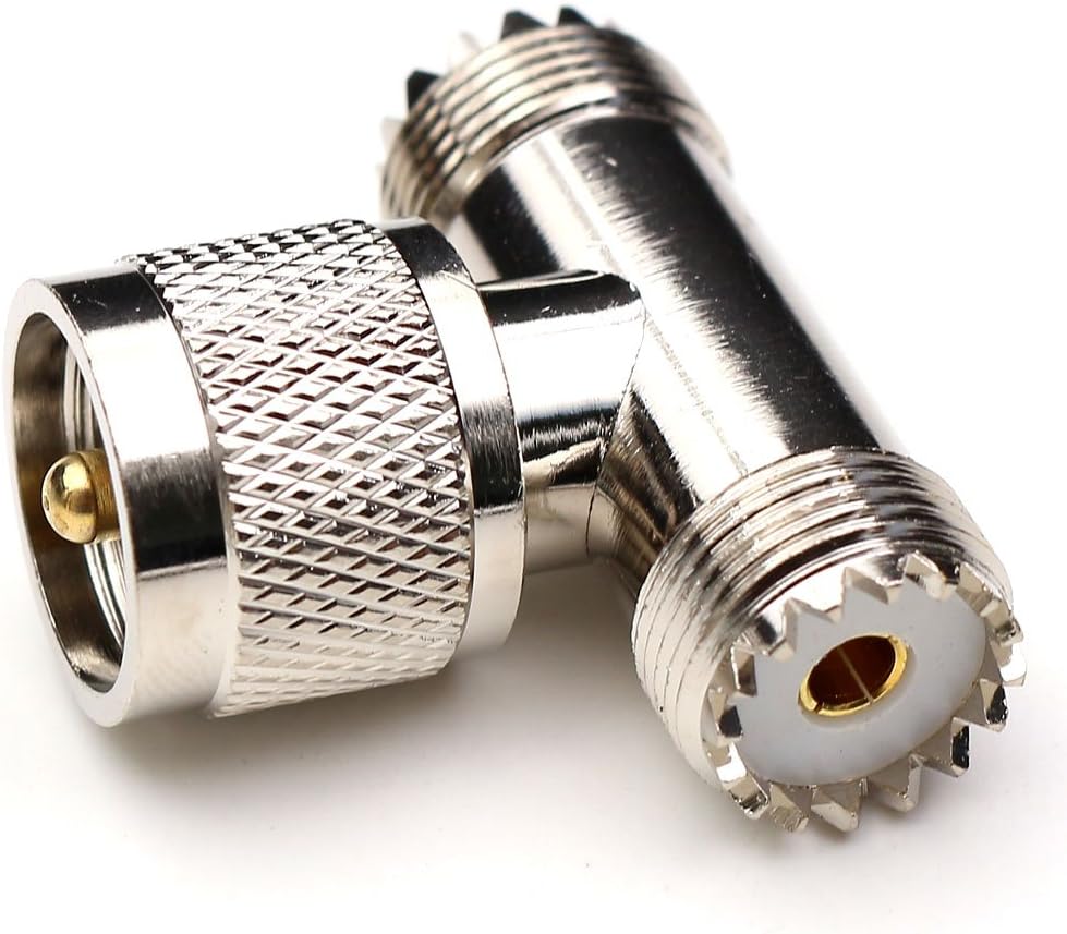 TEZONG 3 Way UHF male PL259 to two UHF PL-259 female Splitter Connector Triple T Shape RF Coaxial Adapter SO-239 1M2F plug jack 1Pack
